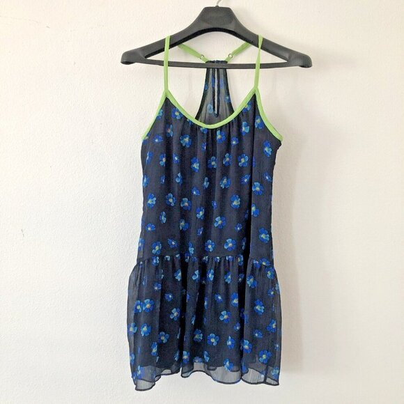 HOLLISTER BLUE FLORAL SPAGHETTI STRAP RACERBACK SUMMER DRESS SIZE LARGE - Picture 1 of 9